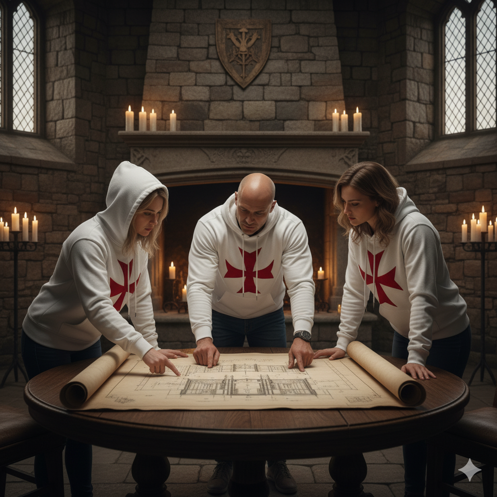 Templars reviewing floor plans