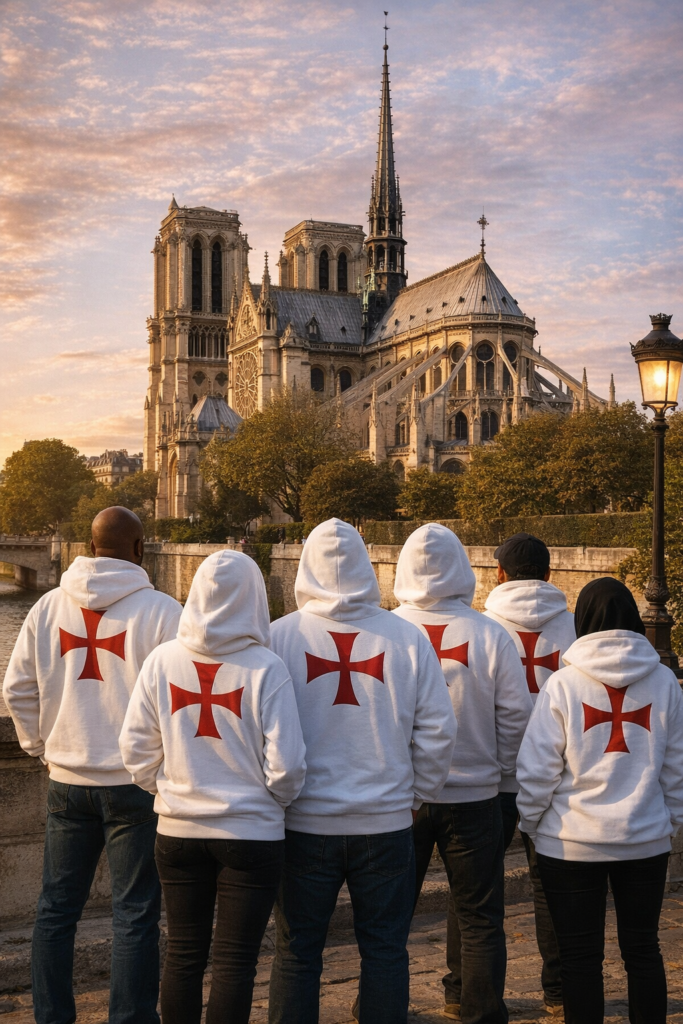 Templars standing outside Notre dame pic